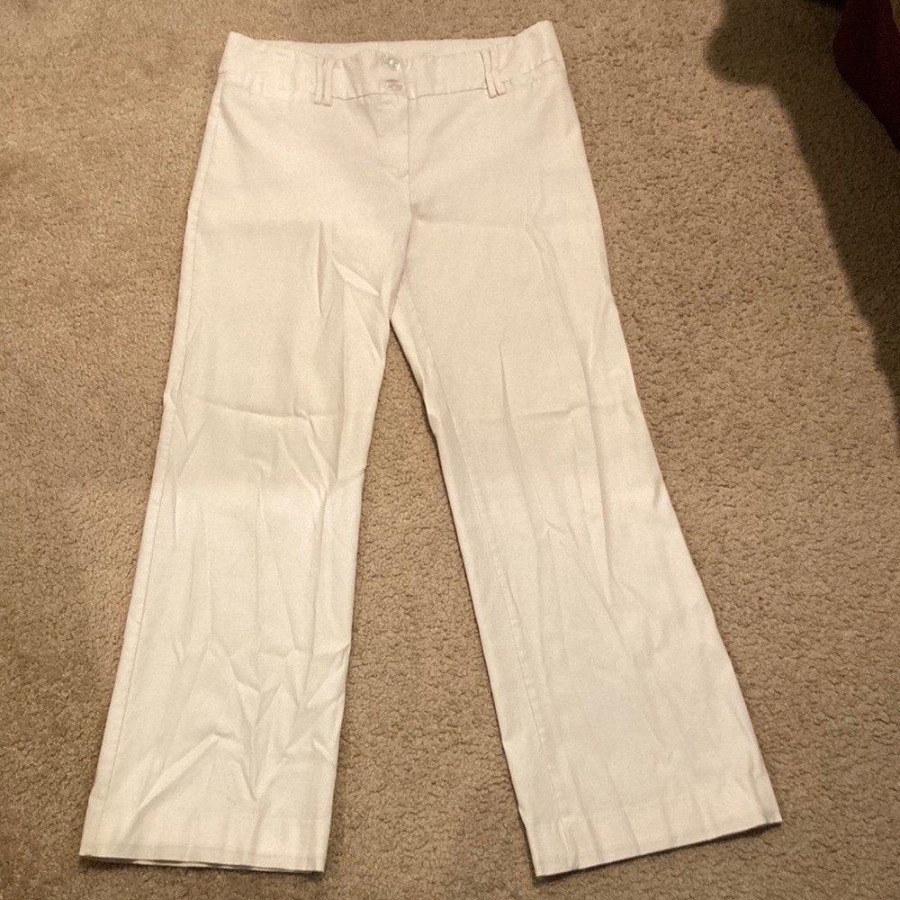 Womens white stretchy boot cut trousers- Size 8